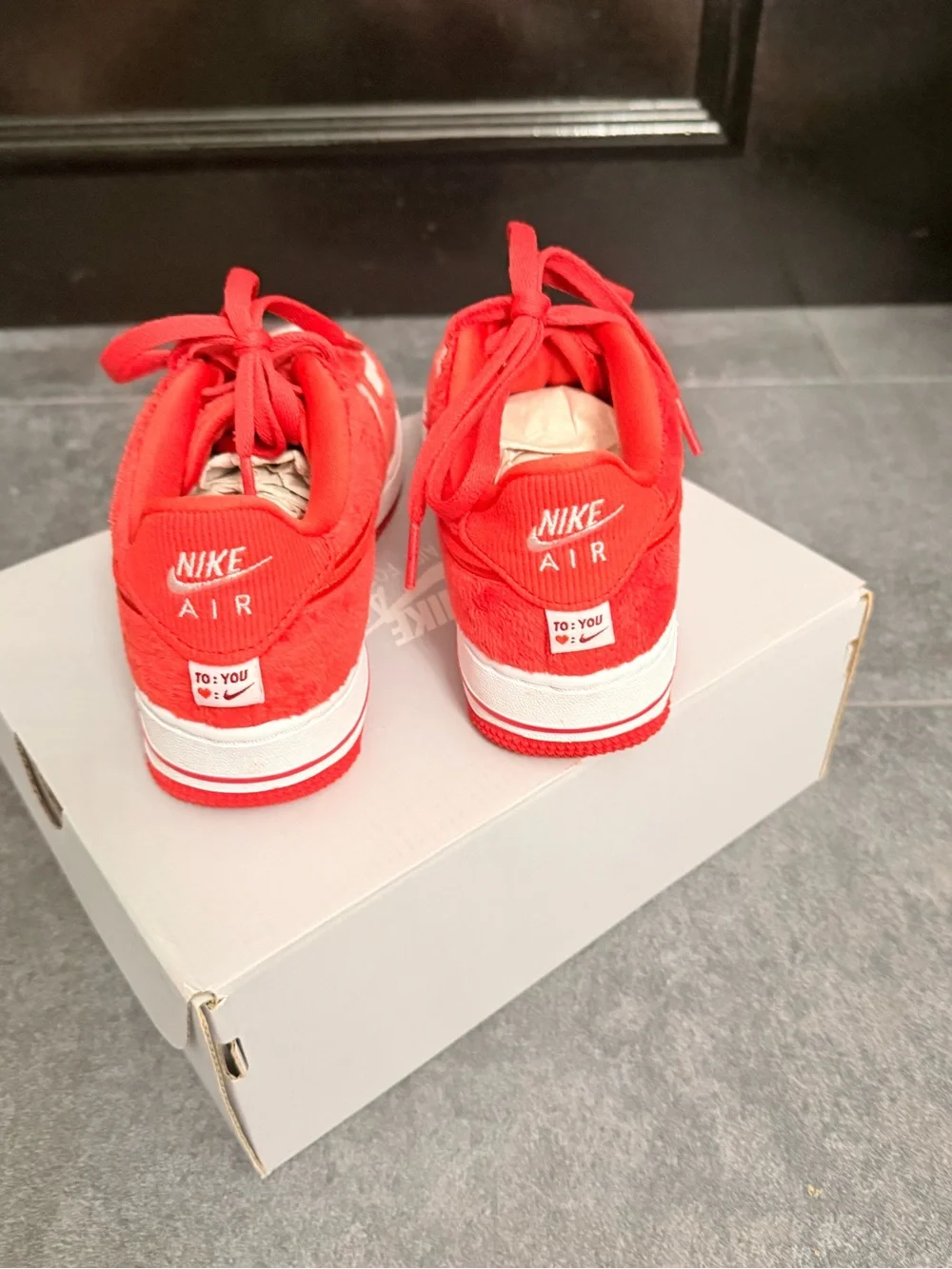 Nike Air Force 1 GS Low-Top Sneakers in Fire Red & White Suede